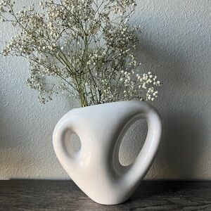 Vintage White Vase with Two Abstract Cutouts
